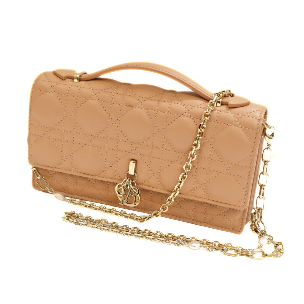 CDIORChristian Lady Dior Top Handle Clutch Bag Cannage Pink Beige Rose Pink
